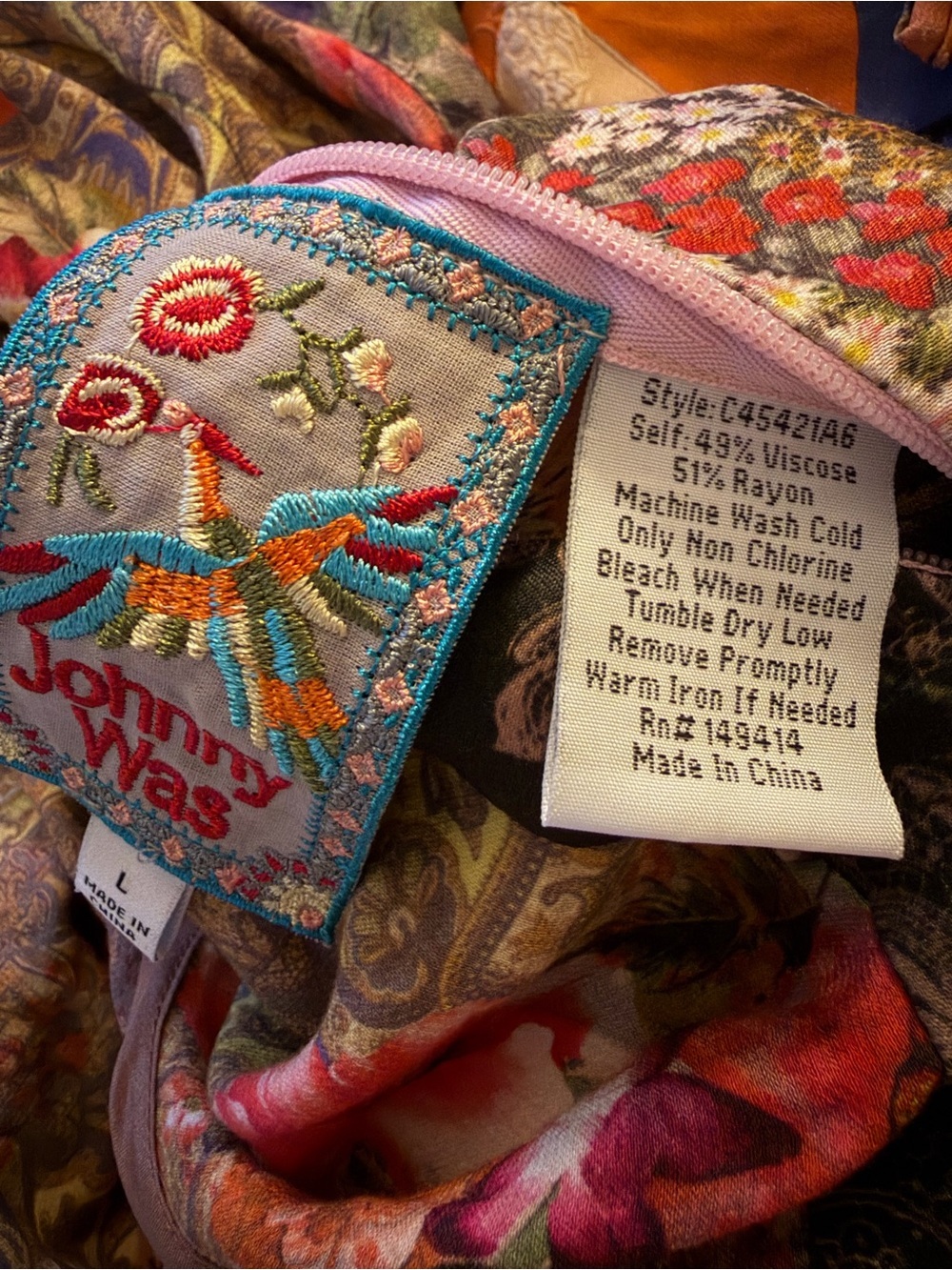 Johnny Was Multicolored Embroidered Floral Patch boho Kimono - Picture 2 of 5